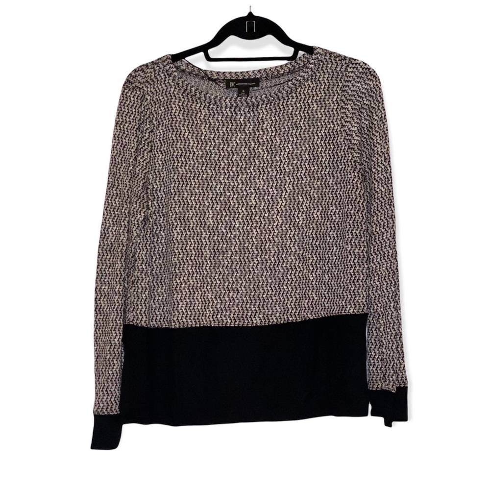 INC Silver Metallic & Black Lightweight Tunic Crewneck Sweater Medium